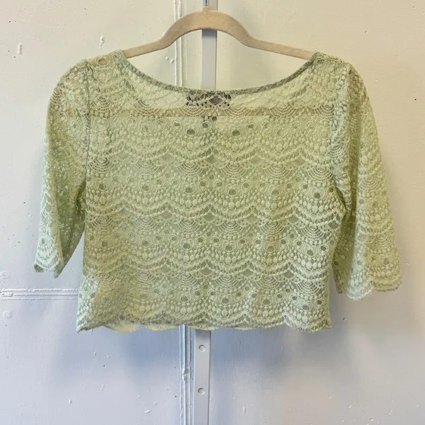 Tela Mint Green Floral Lace Crop Top 3/4 Sleeve Scoop Neck Size Medium - Image 2