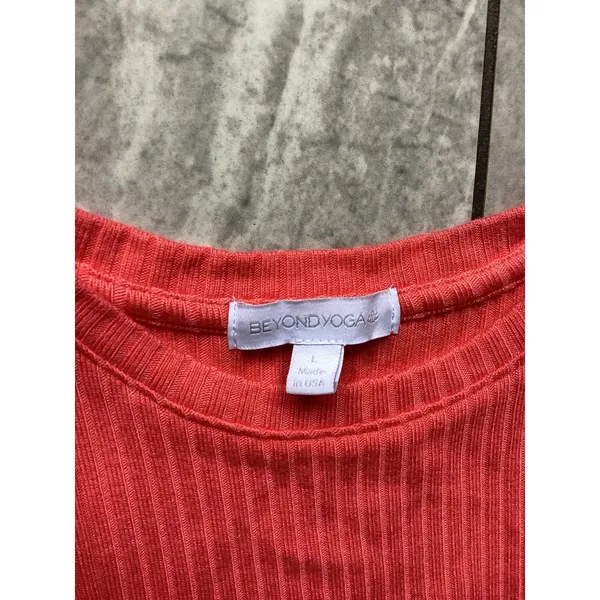 Beyond Yoga Ribbed Tank Top Womens L Coral Pink Orange Sleeveless Athletic Shirt - Image 3