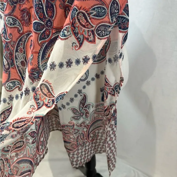 Pink and white paisley print boho smocked ruffle maxi dress size XL - Image 6