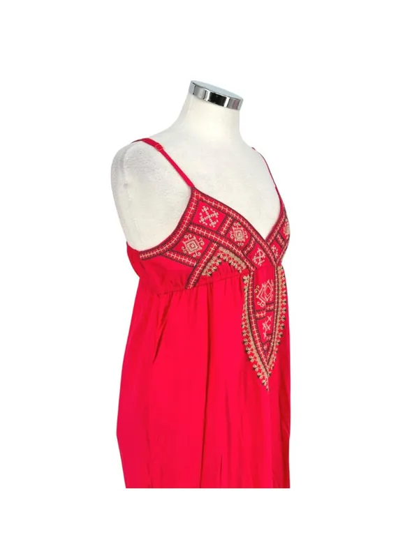 Cute Options Boho Red Maxi Dress Embroidered Adjustable Straps Size Medium NWT - Image 3