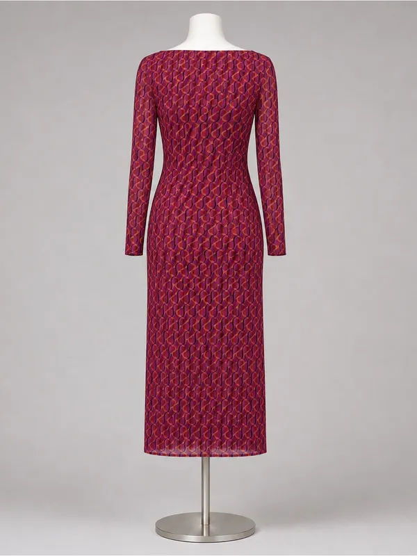 MISA Los Angeles MISA Vivian Geo Sixty Mesh Midi Dress M Retro 60’s Mod Bodycon Side Slit Autumn - Image 2