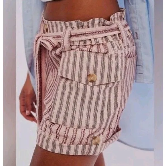 Free People FP One Harriet Striped Paperbag Boho Peasant Shorts Western Sz Med - Image 2