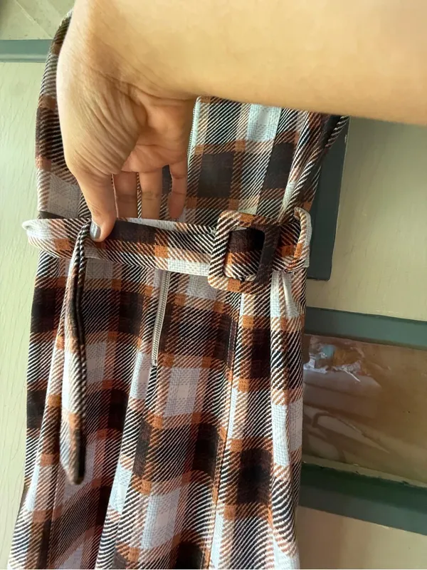 Almost Famous Brown & White Plaid Belted Jumpsuit - Image 4