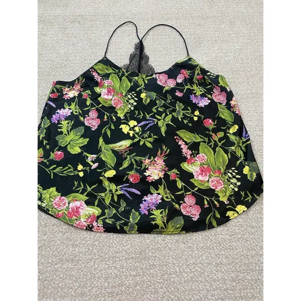 Victorias Secret Satin Camisole Top NWT Black Floral Lace Back Halter Size L - Image 2