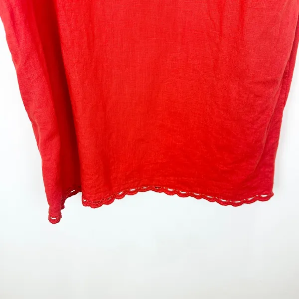 Madewell Mini Shift Dress in 100% Linen A Line Embroidered Hem Wild Poppy M - Image 10