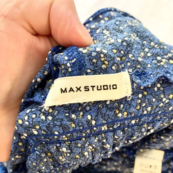 Max Studio Smocked Waist Jumpsuit Womens‎ Size S Blue Floral Ruffle Cap Sleeve - Image 4