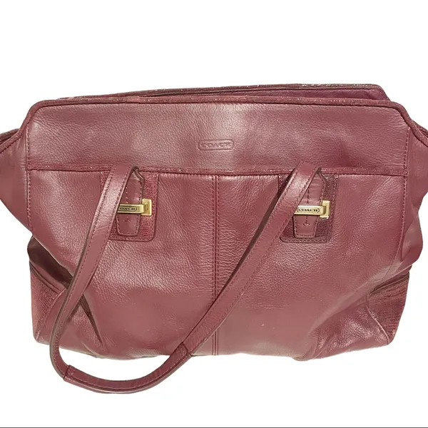 Coach‎ Taylor Red Leather Alexis Carryall Bordeaux Shoulder Bag Tote 25205 Gold - Image 2
