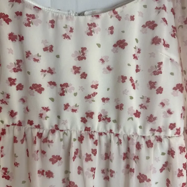FRANCESCA'S MI AMI WHITE RED FLORAL LONG SLEEVE BABYDOLL DRESS Size XS Preowned - Image 5