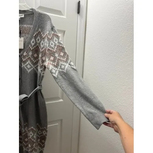 Lucky Brand Womens Fair Isle Belted Henley Sweater Dress Gray Knit XL‎ NWT - Image 7