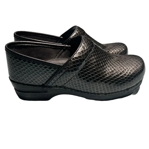 DANSKO Python Snakeskin Pewter Leather Clogs Sz 39/8.5-9 B47‎ - Image 2