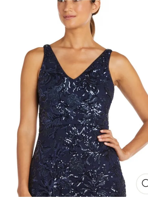 R&M Richards Navy Sequin V-Neck Evening Gown Maxi dress NWT Size 16 wedding - Image 2
