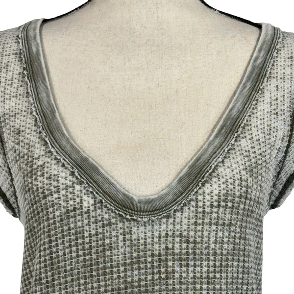 Free People Large Arthur Waffle Knit Tunic Top V-Neck Stretch Lightweight Soft - Image 2