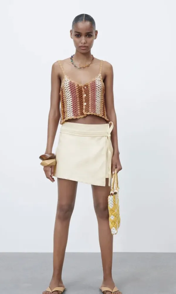 ZARA NWT Knit Multicolor BoHo Striped Crochet Crop Top SS21 Unlined - Image 4