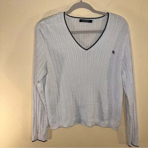 Ralph Lauren V-Neck Cable Knit Navy Edge Preppy Tennis Sweater Size XL - Image 3