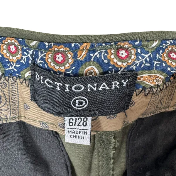 Dictionary Olive Green Mid Rise Skinny Ankle Fit Pants Pockets‎ Embroidered Sz 6 - Image 5