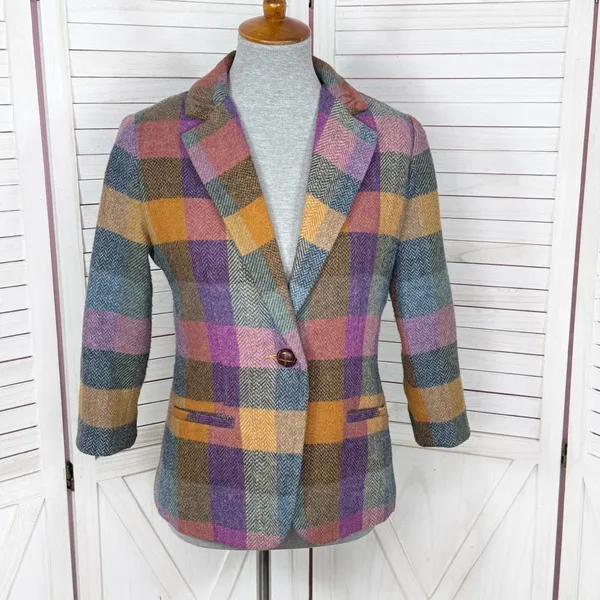 Cabi Happy Blazer‎ Women 4 Multicolor Buffalo Plaid Jewel Tone Wool Blend #927 - Image 2