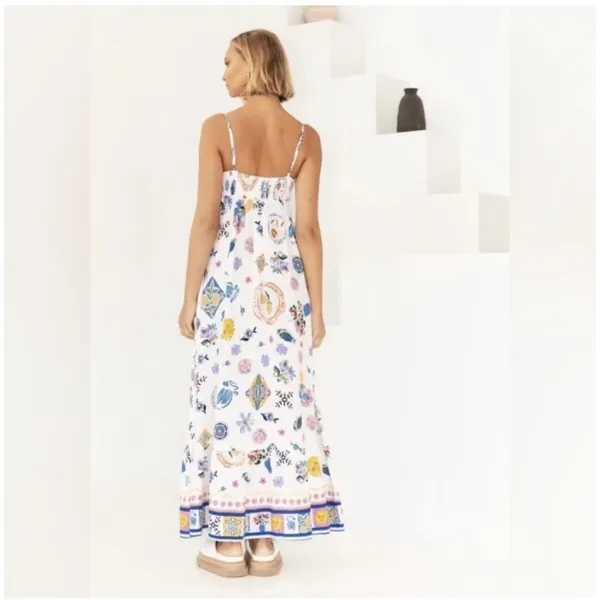 Anthropologie Label of Love Portofino Maxi Dress XL White Floral Linen Boho - Image 2