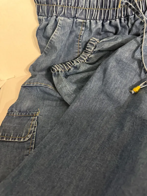 indulge Blue Denim Strapless Jumpsuit with Smocked Waist - Image 3