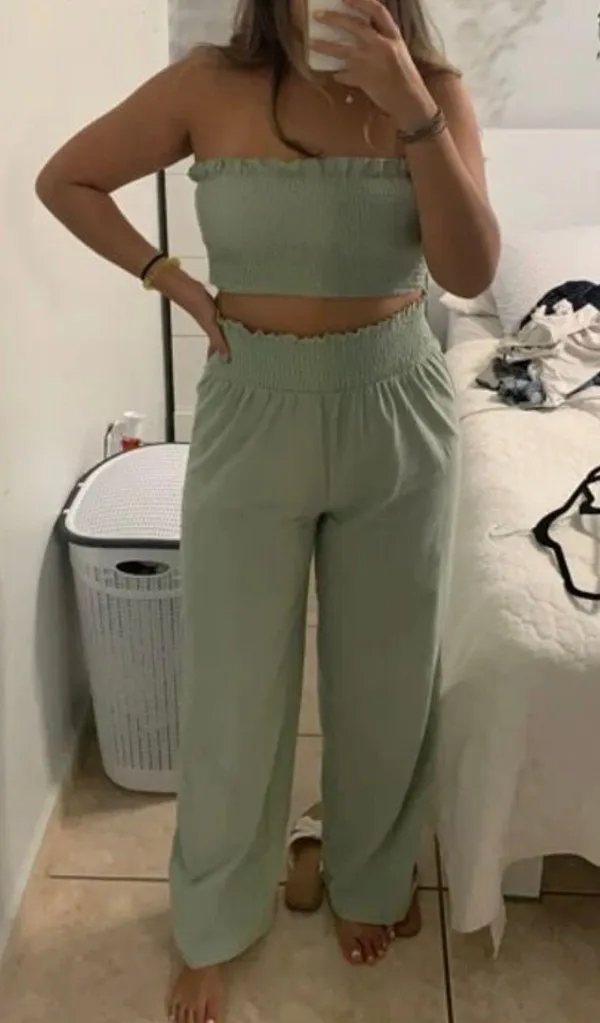 2 piece crop top pants set Orange Size M - Image 11