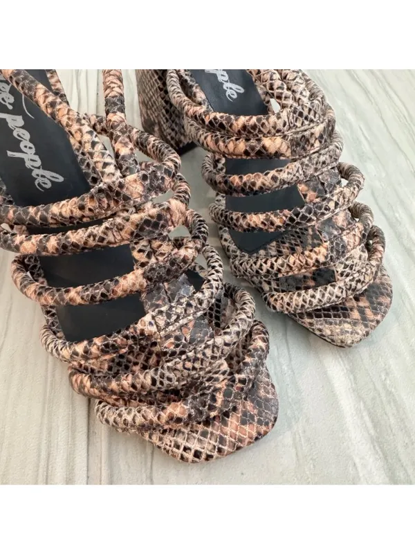 Free People Colette Shoes Size 6 Python Leather Caged Block Heel Sandal Mob Wife - Image 4