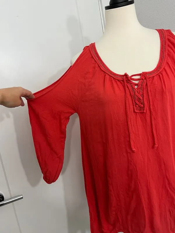 L*Space Large Red Cold Shoulder Lace-Up Tunic Dress / Cover-Up - Image 4