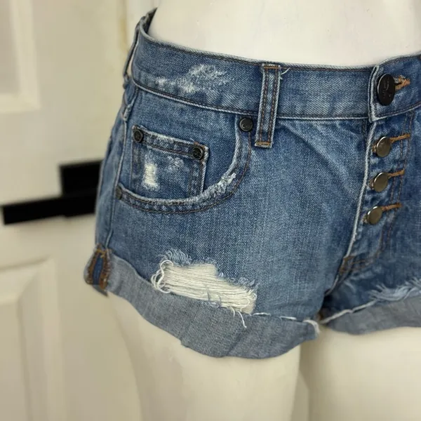 One X One Teaspoon Harlets High Rise Exposed Button Fly Jean Shorts 24 - Image 2