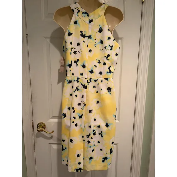 Katherine Kelly‎ Kennedy Dress 6 Yellow Floral Halter Sheath Seaside Breeze NWT - Image 6