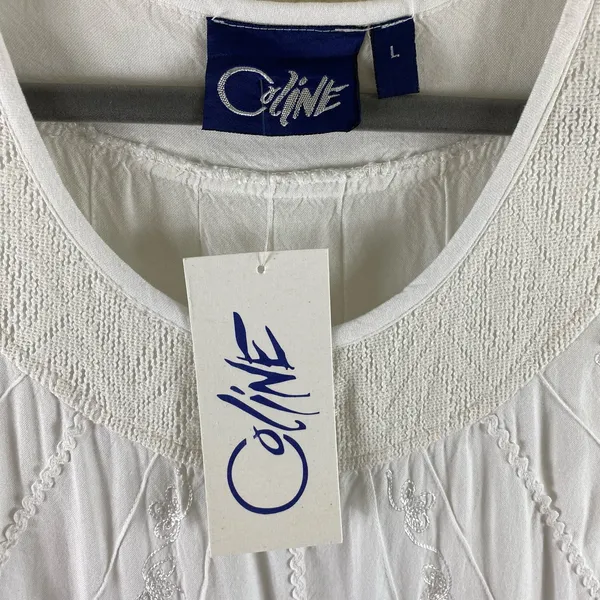 Coline NWT White‎ Sleeveless Dress Embroidery Large - Image 8