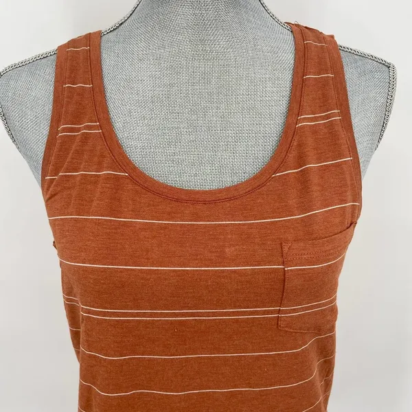 NWT prAna Foundation Scoop Neck Tank Top Shirt Size Medium Orange Stripe Stretch - Image 3
