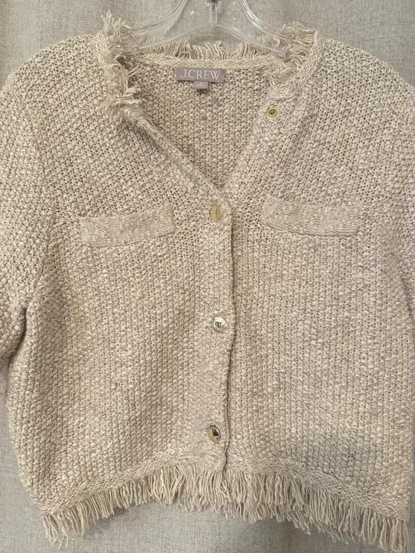 J Crew Fringe-Trim Short-Sleeve Cropped Lady Jacket in Marled Yarn | M - Image 4