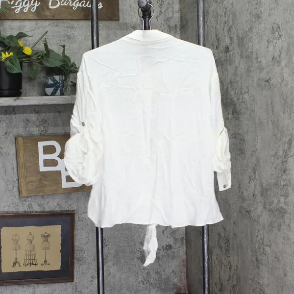 City Chic Womens Trendy Plus Size Tropical Tie Collared Top Ivory Off White 2XS - Image 2