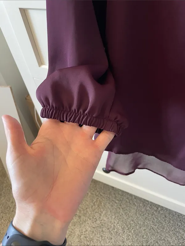 LC Lauren Conrad Women’s Burgundy V-Neck Layered Chiffon Business Casual Blouse - Image 3
