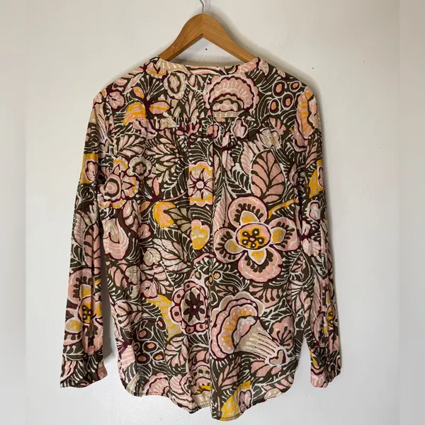 LOFT Outlet Womens Top‎ Sz L Pink Original Floral Tropical Long Sleeve Blouse - Image 2