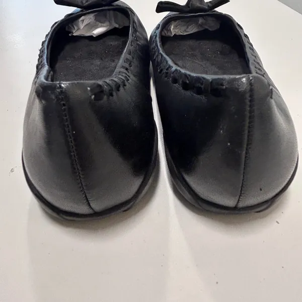 Walking‎ Cradles Black Leather Ballet Flats Bow Whipstitch Womens 8.5 B - Image 5