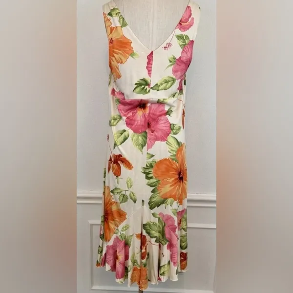 Tommy Bahama Floral Silk shift Dress with Orange and Pink Accents - Image 7
