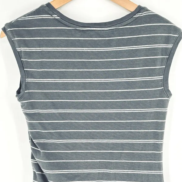 Athleta‎ Ruched Carefree Tee Dress Gray White Stripe Small - Image 7