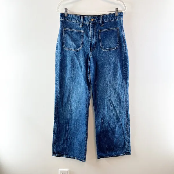 J. Crew Curvy Full Length Slim Wide Leg Jeans in All Day Stretch Blue 30 / 10 - Image 2