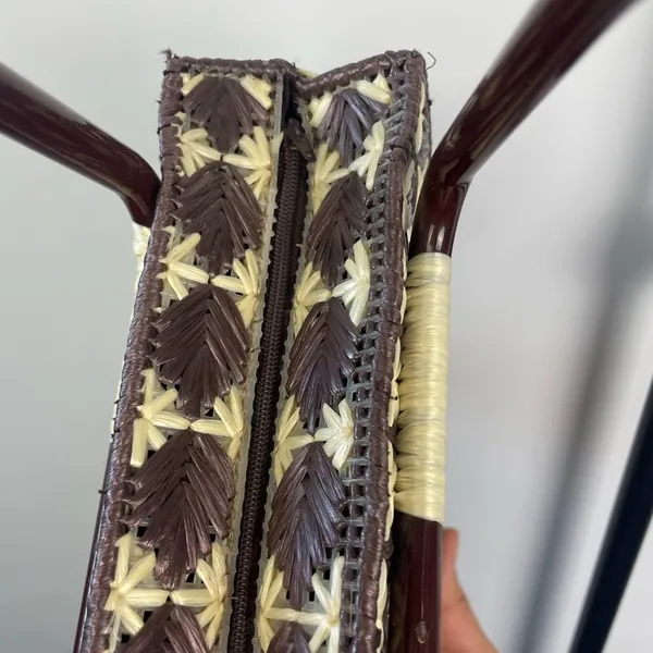 Rectangle Brown Star Flower Woven Box Tiki Beach Straw Structured Handbag‎ - Image 6