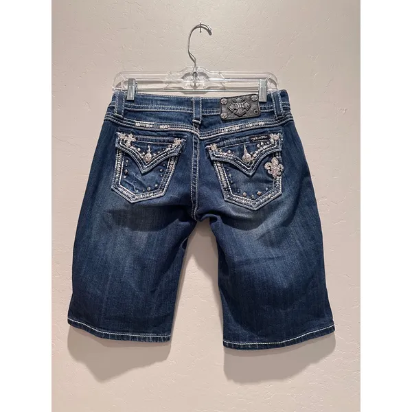 Miss Me‎ Easy Bermuda Denim Embellished Shorts Size 25 Western Grunge Y2K - Image 2