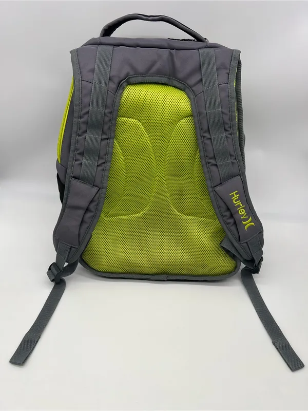 Hurley Backpack Multi-Pockets Outside Padded Computer Pocket Inside Grey/Yellow - Image 2