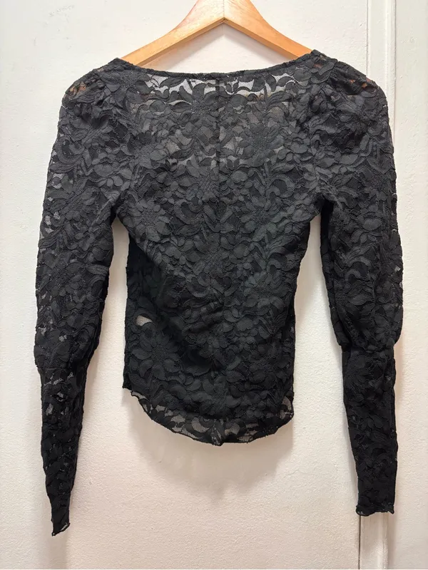 Free People Intimately Yours Long Distance Layering Black Lace Square-Neck Top - Image 4