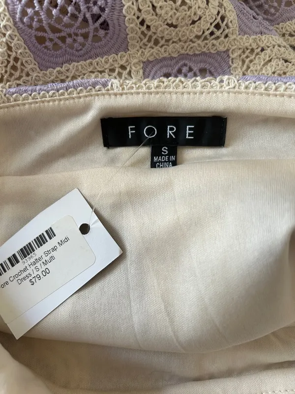 Anthropologie FORE‎ COLLECTION Lilac/Cream Checkered Crochet Halter Dress Autumn Wedding Guest - Image 12
