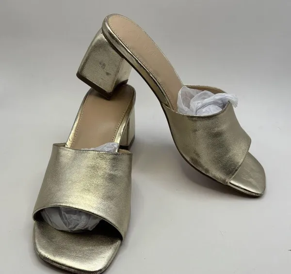 FARYL by Farylrobin Womens Size 7.5 Pip Gold Metallic Sandals Leather Block Heel - Image 6
