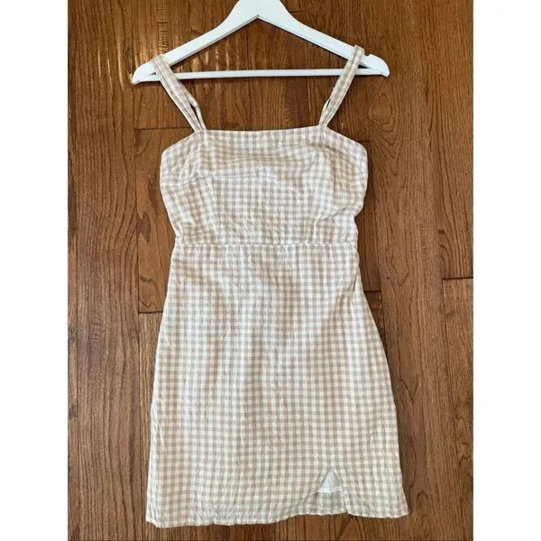 Abercrombie & Fitch checkered gingham tan mini dress size xs - Image 8