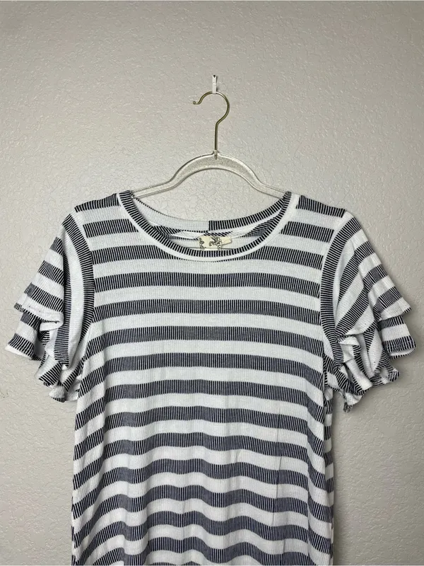 Blu Pepper Navy & White Striped Ruffle Sleeve Tee Size L - Image 8