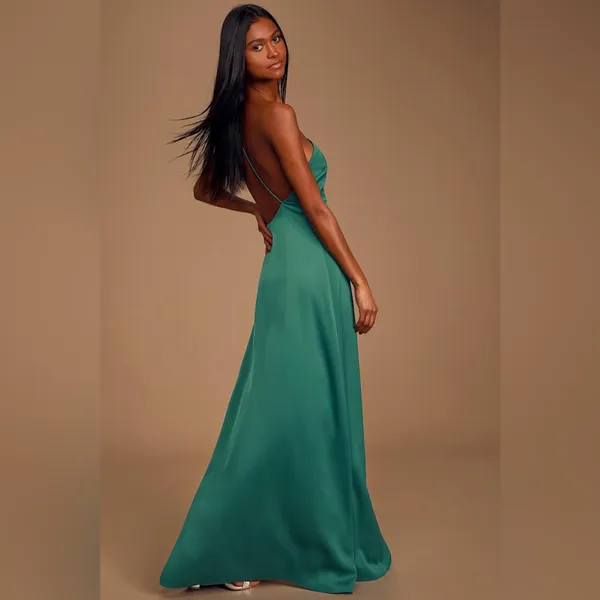 Keepsake Captivating Teal Green Satin One-Shoulder‎ Maxi Slip Dress size 4 - Image 2