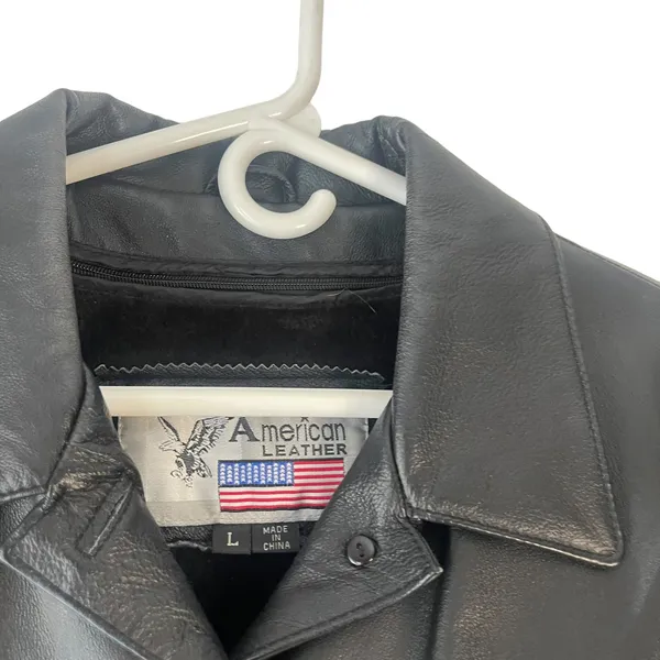 American Leather USA Vintage 90s Women's Size Large Black Button Up‎ Jacket Coat - Image 4