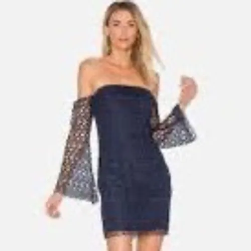 Keepsake the Label Navy Blue Lace Off the Shoulder Bell Sleeve‎ Mini Dress Small - Image 2