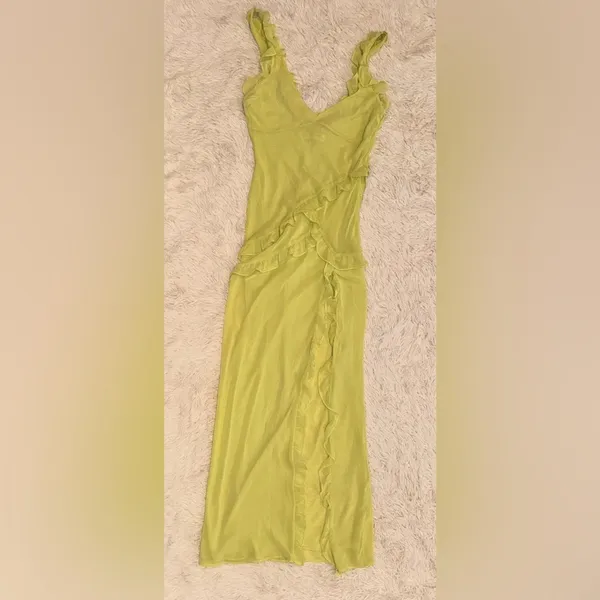 NWOT House of CB Pixie Lime Green Ruffle Maxi Dress sz XS - Image 5