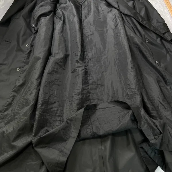 Vtg.80s‎ Maggie Lawrence Black Nylon Trench Coat Rubberized Raincoat Belted Long - Image 5